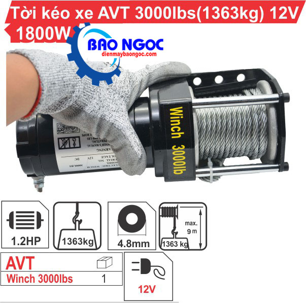 Tời kéo Xe ATV 3000LBS (12V) - Máy tời điện